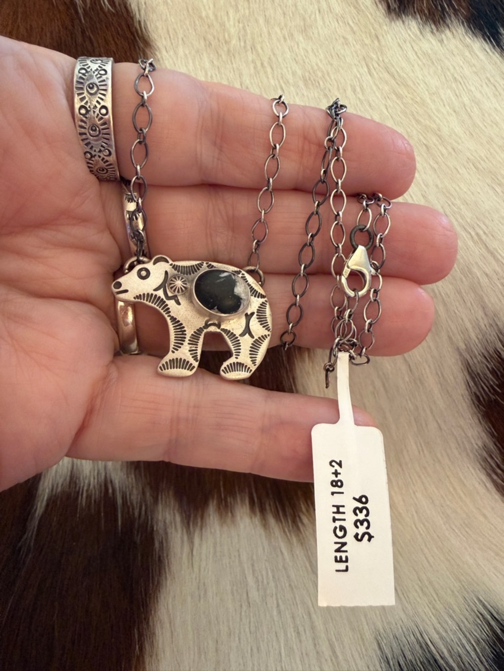 ❤️ White Buffalo Hand Stamped Statement Bear Necklace Matte Sterling 18+2” Adj - Picture 11 of 14